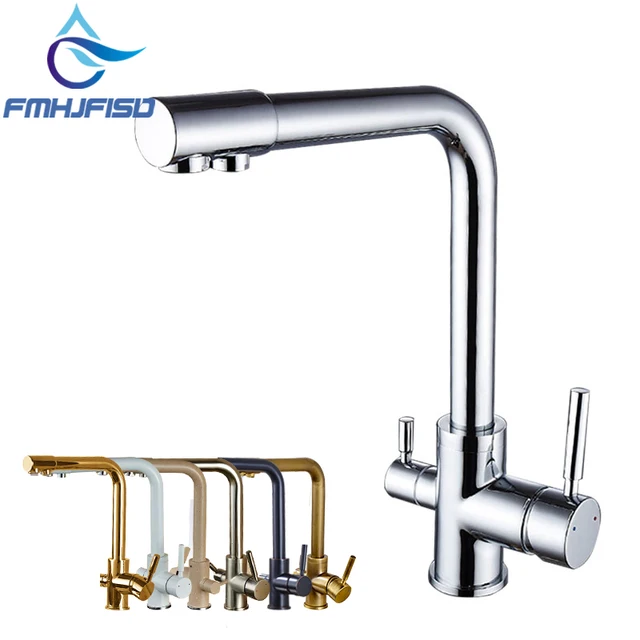 Special Offers Chrome Kitchen Faucet Dual Spout Drinking Water Filter Brass Purifier Vessel Sink Mixer Tap Hot and Cold Water Torneira