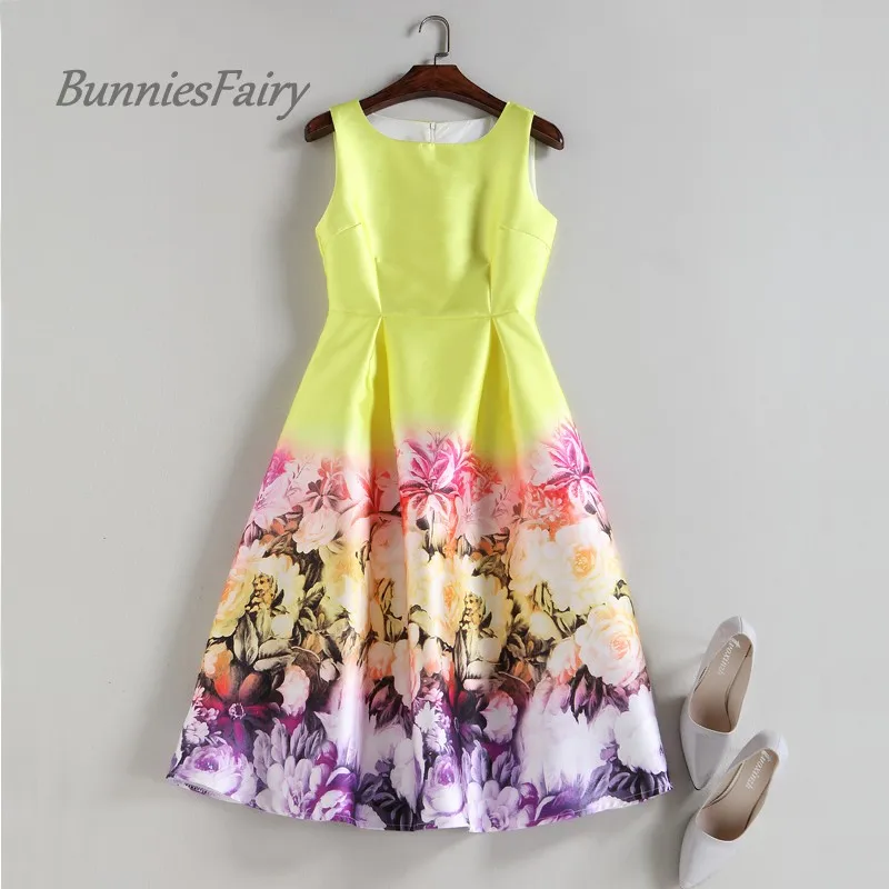 BunniesFairy бренд, Осеннее новое женское платье, подиумное винтажное фантазийное платье с цветочным принтом и высокой талией, желтое платье на бретелях XXXL - Цвет: 01