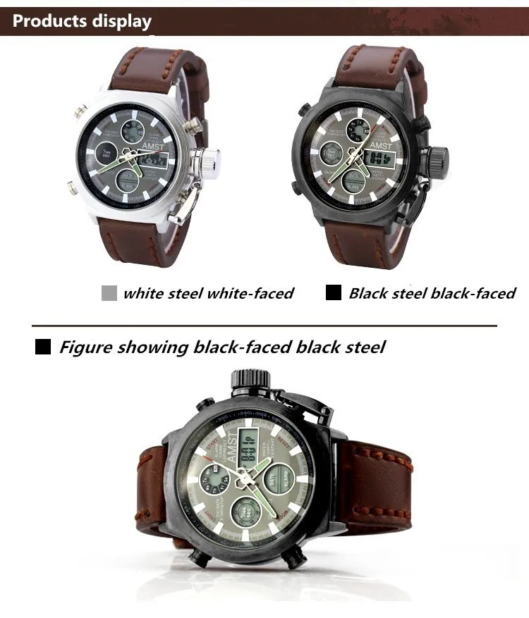 Мужские часы Топ бренд класса люкс AMST военные спортивные часы кожаный ремешок кварцевые часы водонепроницаемые Relogio Masculino