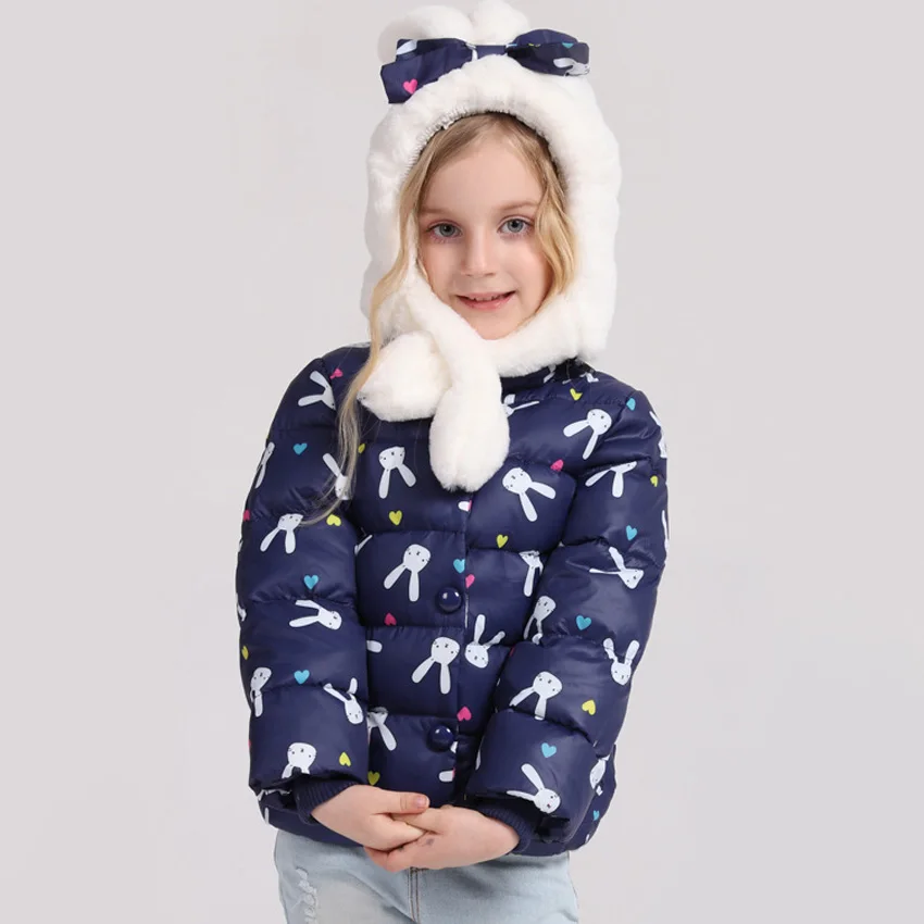 

Girls Winter Down Coats Parkas for Girls Long Sleeve Thick Warm Jackets Kids Cartoon Print Hooded Outerwear Clothes Fur Coats