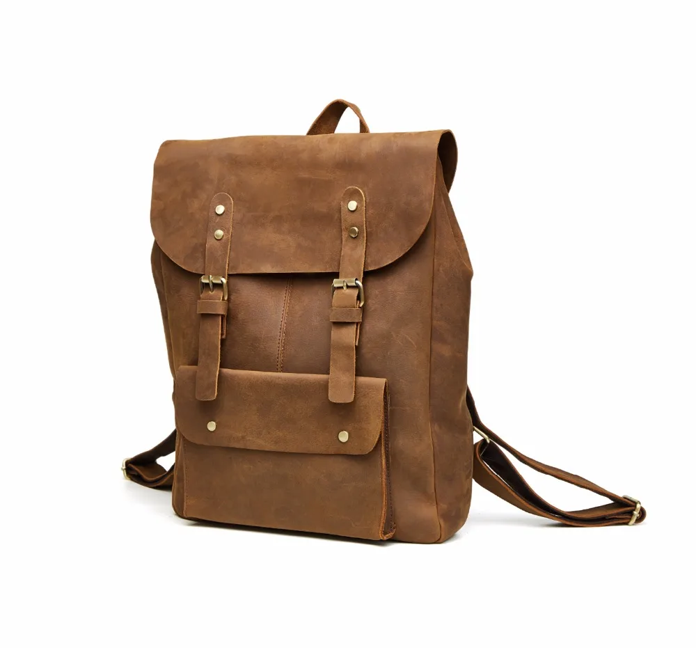 Мужская сумка для ноутбука из натуральной кожи 15 дюймов, винтажный рюкзак для путешествий, повседневные Школьные Сумки Crazy Horse из воловьей кожи, мужской рюкзак Mochila