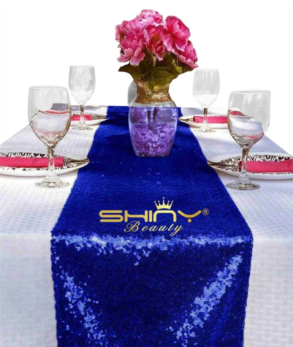 Shinybeauty 12x108in 5 шт. Королевский синий скатерти с пайетками бегун 30x275 см настольная