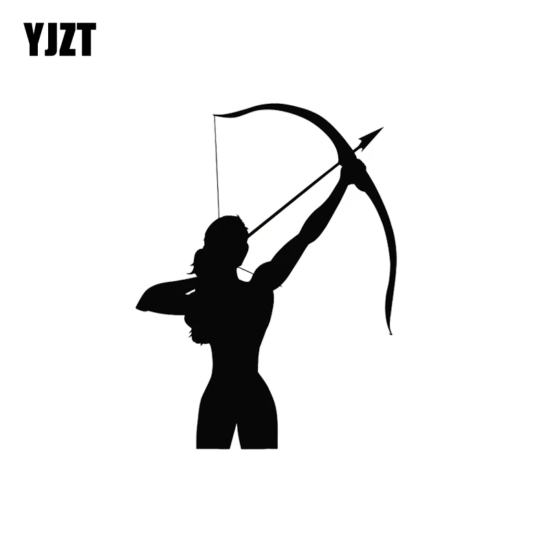 

YJZT 9.5*12.5CM Girl with a Crossbow Archery Sports Decor Vinyl Decal Car Sticker Black/Silver C20-0027
