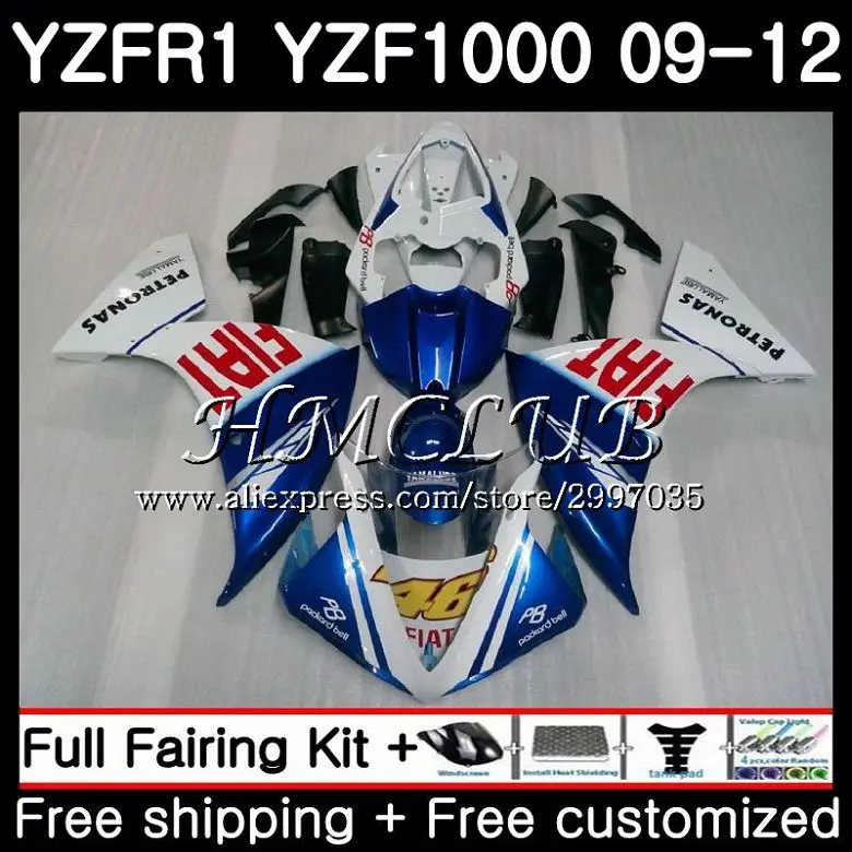 Bodys для YAMAHA YZF 1000 R1 2009 2010 2011 2012 9HC.9 R 1 YZF1000 YZFR1 09 10 11 12 синие белые