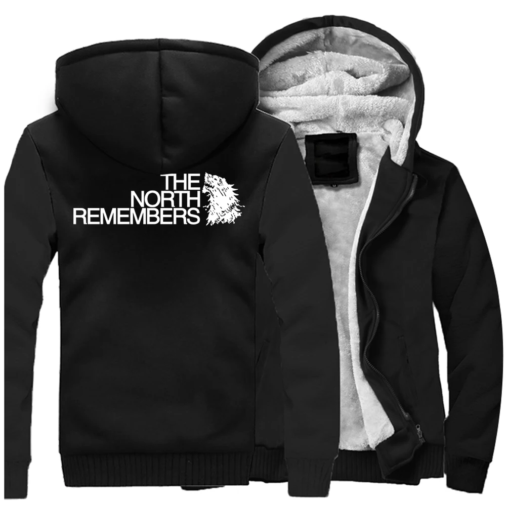 

The North Remembers Hoodies Game Of Thrones TV Show Mens Hooded Jacket Wolf House Stark Sweatshirt Warm Fleece Thick Raglan Coat