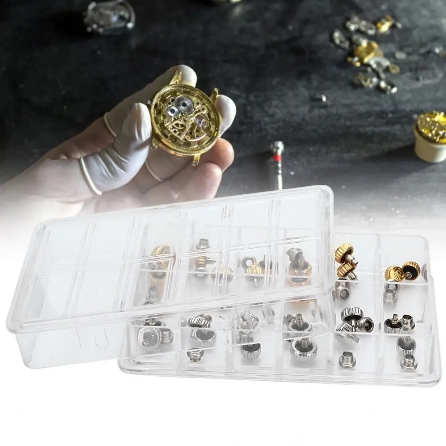 

40PCS Waterproof Watch Crown Parts Replacement Assorted Gold & Silver Watch Repairing Tool Kit Watchmaker Tool Watch Parts