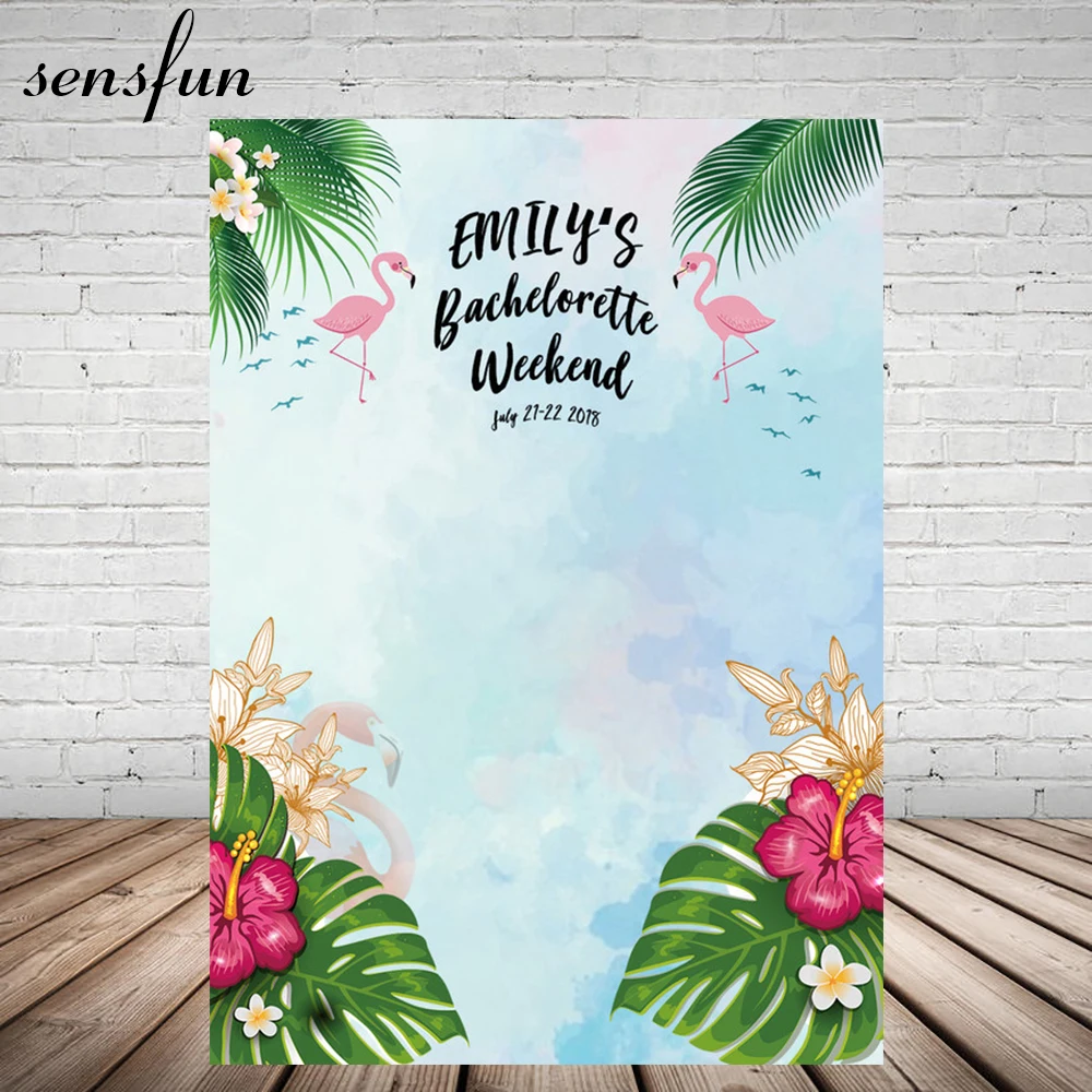 

Flowers Pink Flamingo Bachelorette Weekend Party Backdrop Custom Name Date Backgrounds For Photo Studio Original Design
