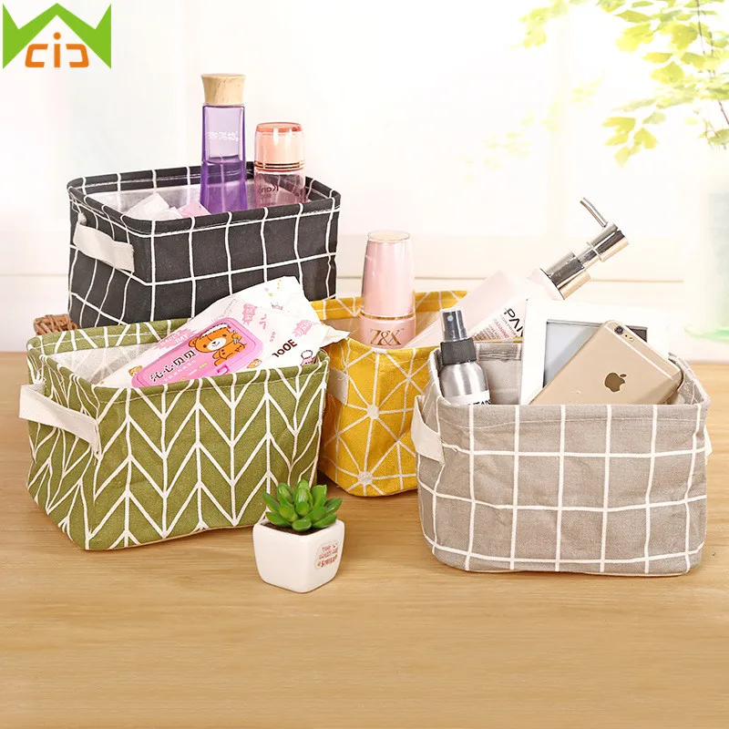 

WCIC Desktop Storage Box Linen Cotton Storage Organizer Folding Storage Basket Cosmetic Holder Stationery Case Makeup Organizer