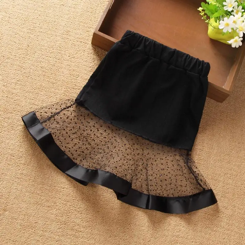 Летняя черная юбка для девочек, кружевная юбка Русалочки для малышей, детская юбка с листьями лотоса, короткая юбка - Цвет: Черный