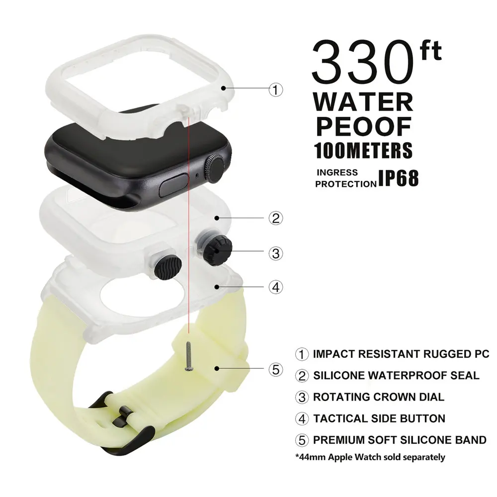 Ремешок для спортивных часов для Apple Watch группа водостойкий Чехол 44 мм 42 iWatch серии 4 3 2 силиконовые браслеты браслет Защитная крышка