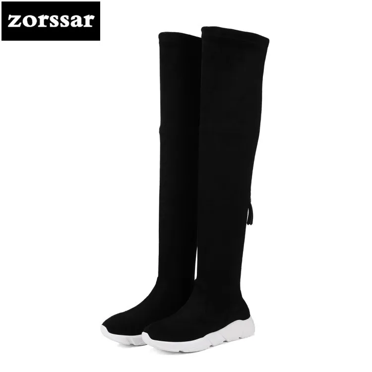

{Zorssar} 2018 New arrival Warm snow Boots Women Over the knee boots Comfort flat Elastic boots Flock leather Winter woman shoes