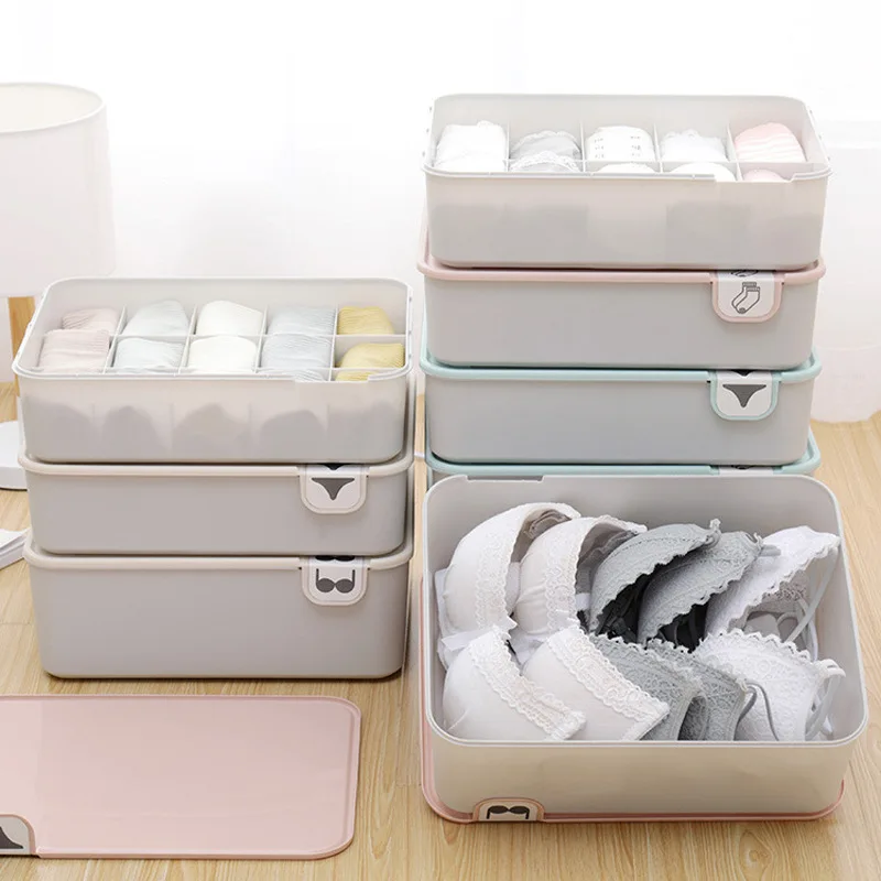 

3 Colors Bra Underwear Covered Storage Compartment Box Underpants Socks Container Household Supplies