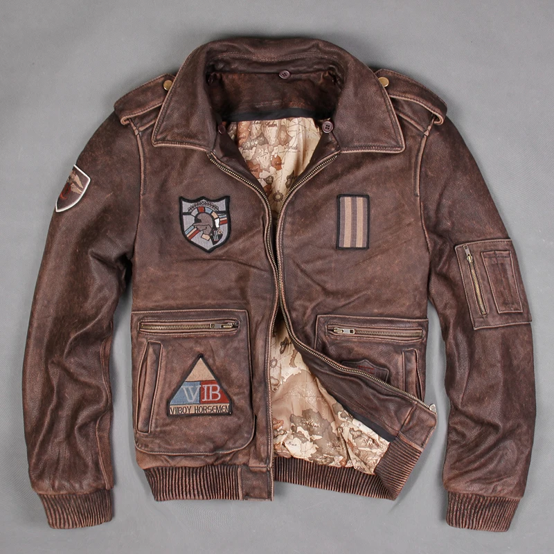 

A2 Man's Leather Coat Autumn Winter Cow Leather Vintage Multi Standard Air Force Pilot Jacket For Men