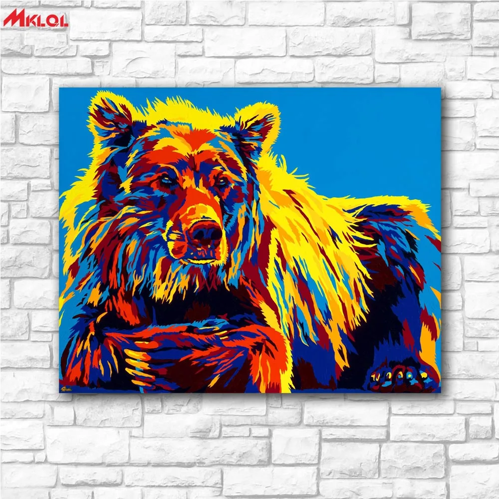 Large Wall Art Resting Brown Bear Canvas Painting For Living Room Home