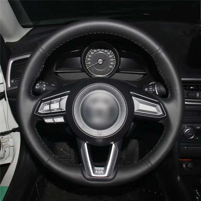 Черный чехол на руль из натуральной кожи для Mazda 3 Axela Mazda 6 Atenza CX-3- CX-5- CX-9 Toyota Yaris - Название цвета: Style-01