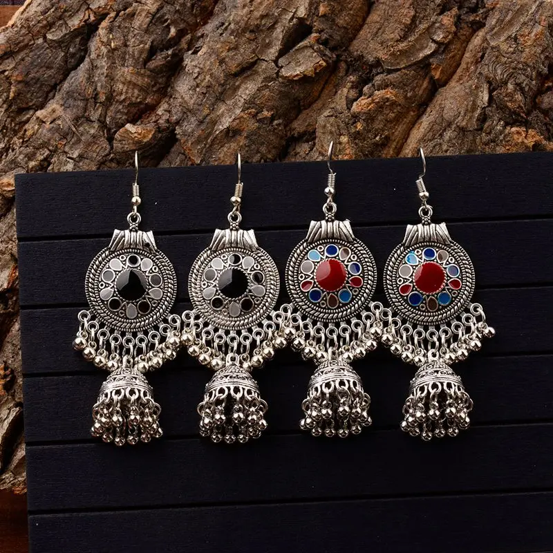TopHanqi цыганские украшения ретро этнические серебряные индийские Jhumka маленькие колокольчики масляные висячие серьги с кисточками для женщин богемные Подвески подарок
