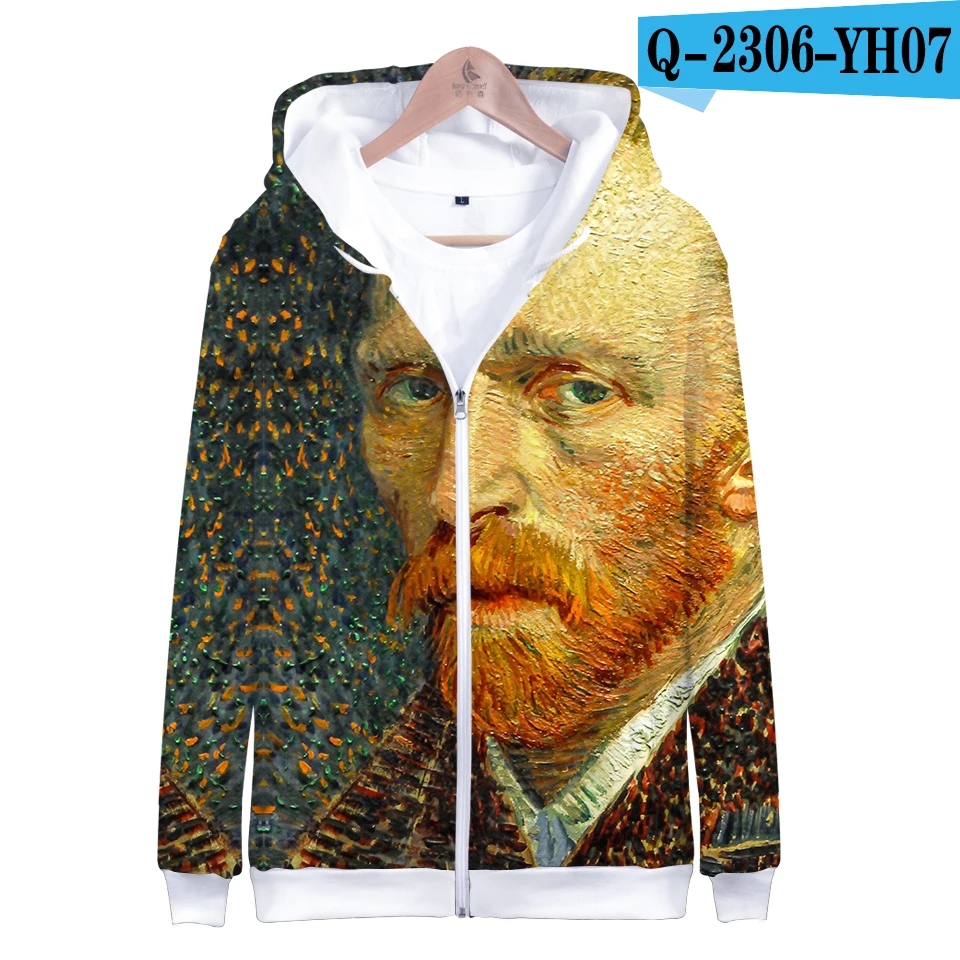 Vincent Willem van Gogh Casual Long Sleeve Zipper Hoodies Sweatshirt Women Casual Clothes Hip Kawaii Plus Size - Цвет: Золотой