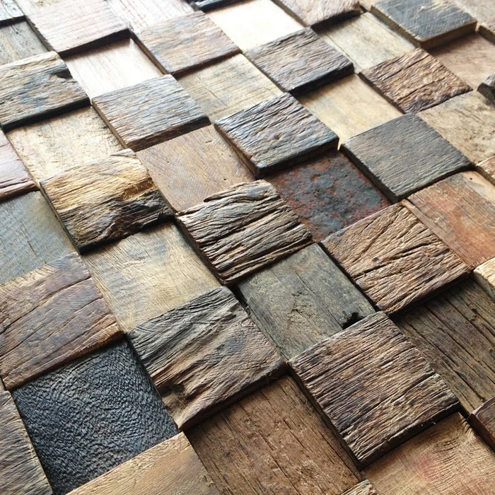 chess borad pattern 3D rustic log old wood mosaic tile