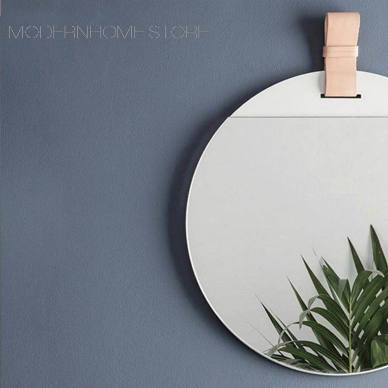 

Modern Classic Design Metal Loft fashion Round Wall mounted beautiful living room bathroom real leather Decoration Mirror 1PC