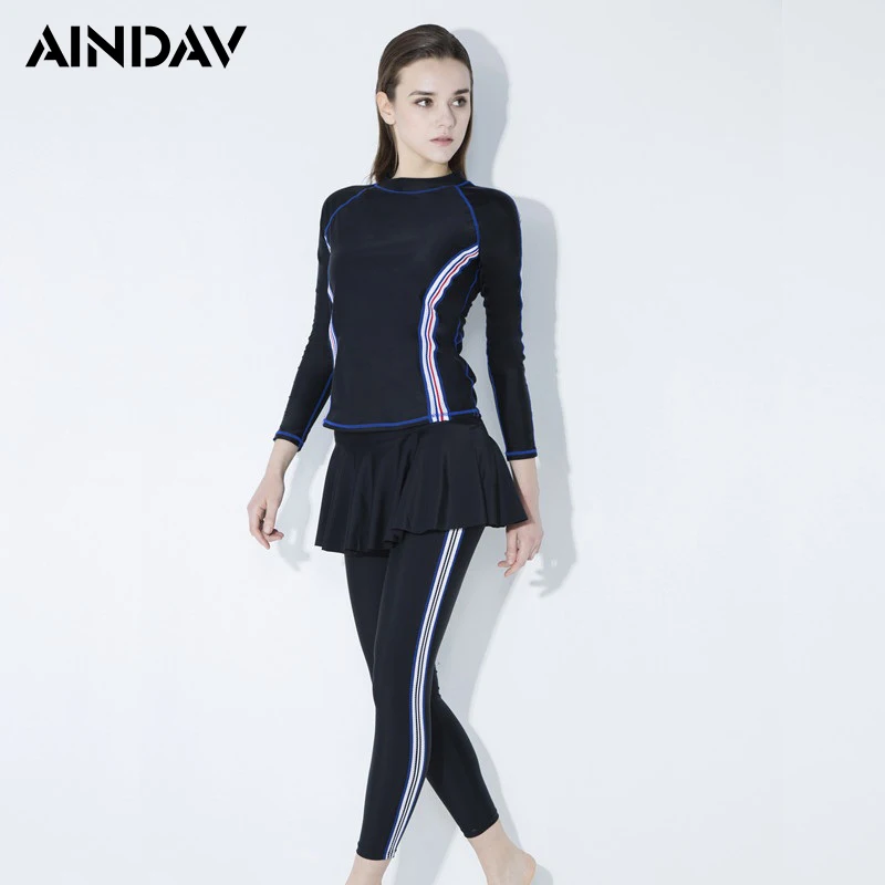 

Aindav Women Surfing Wetsuits Two Piece Swimming Diving Rash Guard Swimming Dress Swim Suit Skirt Long Sleeve Surf Swimwear
