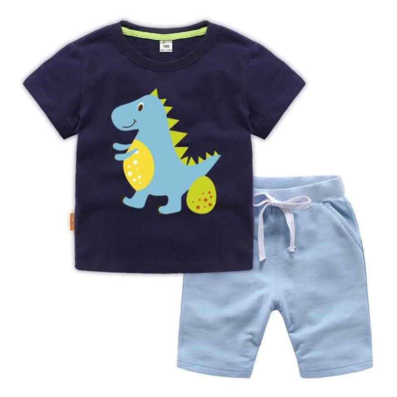Moggi Cat Enjoy Kids Clothes Active Boys Sets Summer Short Sleeve Shirts+Shorts Pants Dinosaur 2 pieces Clothing Children 2019 (11)