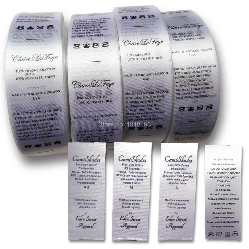 

free shipping customized clothing care labels/garment silk printed tags/clothing label printing/fabric brand logo 1000 pcs a lot
