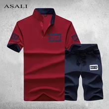 Летняя рубашка поло с коротким рукавом, Мужская рубашка поло со стоячим воротником+ шорты, комплекты, Мужская однотонная Спортивная одежда для фитнеса, костюм, Мужские дышащие топы поло