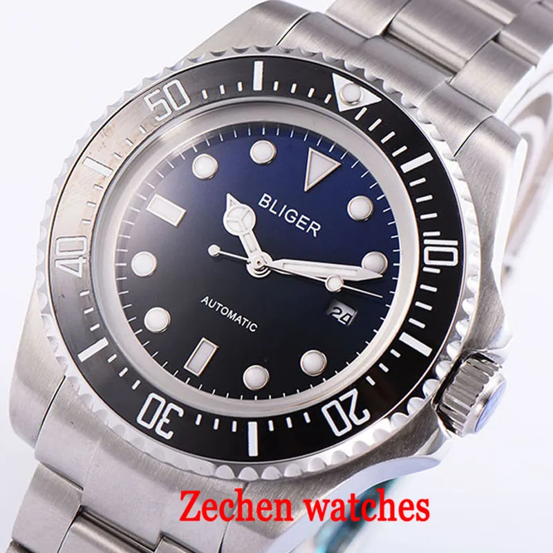 

43mm Bliger Men's Automatic Date Watch Stainless Steel Mechanical Watch Fashion Business Luminous Watch