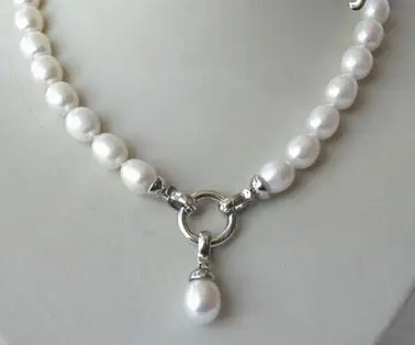 

stunning big 10x12mm baroque white freshwater cultured pearl necklace Beads necklace earrings Set