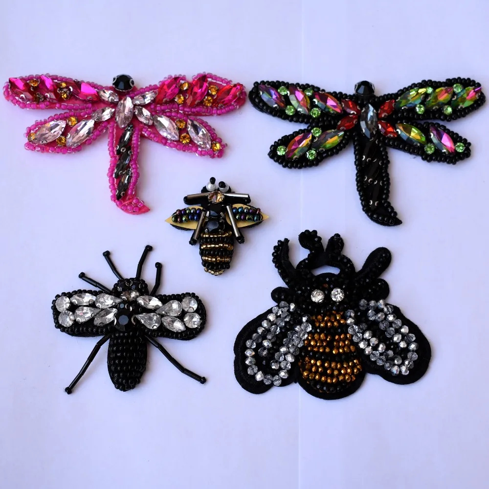 Diy Beaded Bee Appliques Handmade Beaded Dragonfly Applique Bee Patches