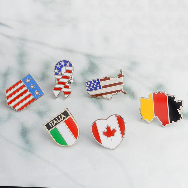 

Unisex Jewelry Cartoon Germany Canada Italia America Flag Map Enamel Lapel pin Brooches Badges for men women