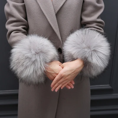 Модные милые модные теплые женские гетры с искусственным лисьим мехом; сезон осень-зима; рукава из искусственного лисьего меха; короткие однотонные манжеты - Цвет: gray