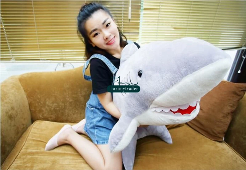 Dorimytrader Hot Large 63inches Emulational Animal Shark Plush Toy 160cm Jumbo Soft Stuffed Lifelike Sharks Kids and Adults Play Doll Sleeping Pillow DY61620(18)