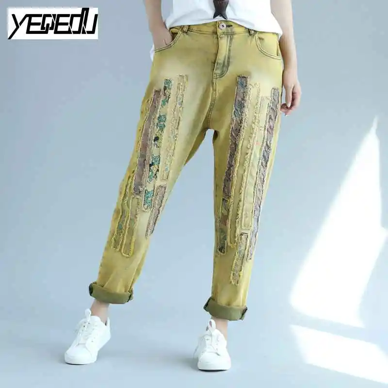 1727 2017 Casual Boyfriend Loose Patchwork Vintage Harem jeans women Big size Ladies ripped jeans