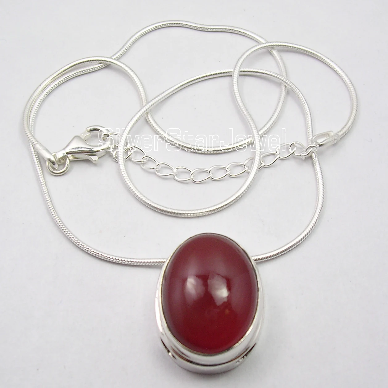 

Chanti International Pure Silver RED CARNELIAN 2-in-1 Snake Chain Pendant Necklace 18.25" Inches