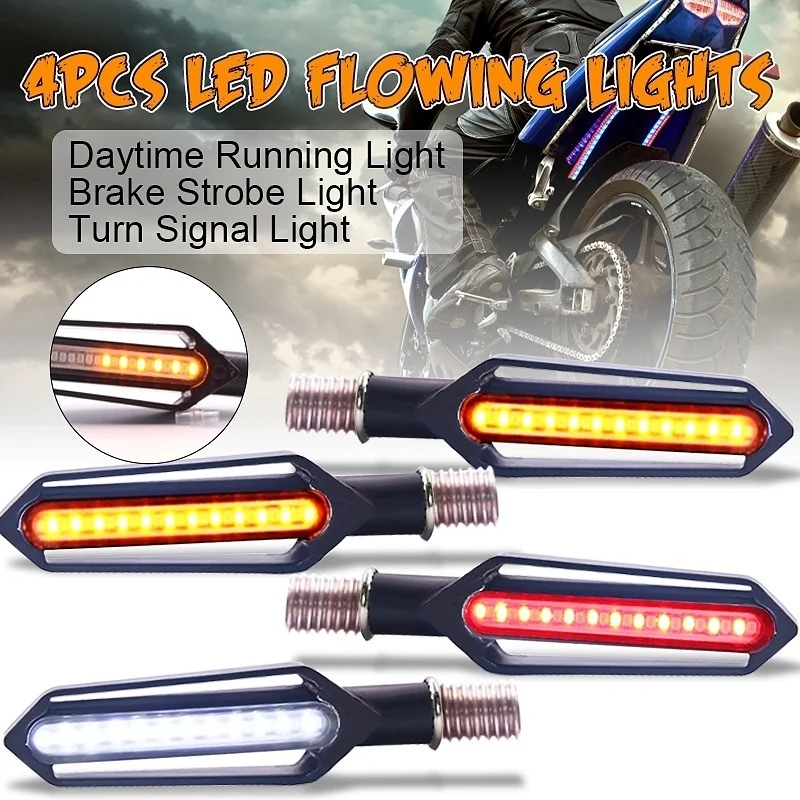 

4x Universal 3 In 1 Motorcycle 24 LED Flowing Water Light 12V Turn Signal Indicator + Daytime Running Light + Brake Lamp