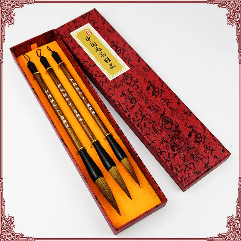 Изысканный ласки для волос Китайская каллиграфия кисть ручка Подарочная коробка набор китайский пейзаж Claborate-стиль живопись кисти набор