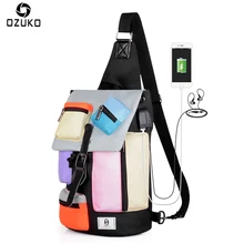 OZUKO новые сумки через плечо мужские нагрудные сумки Модные Красочные мужские нагрудные сумки USB зарядка противоугонные нагрудные сумки на плечо мессенджеры сумка
