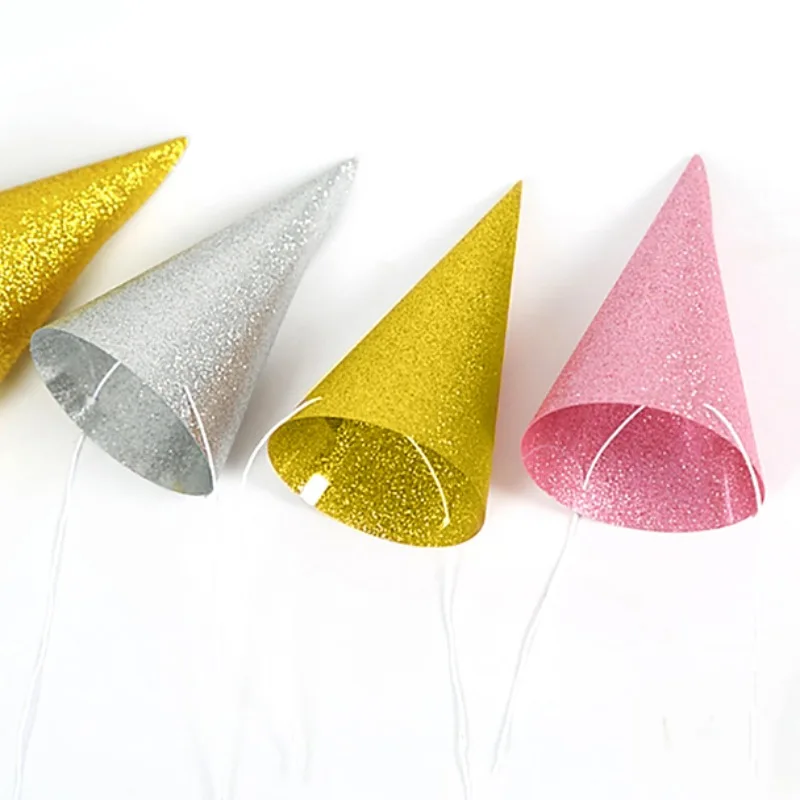 

12pcs/set Glitter Birthday Cone Hats Cap with Tie Cord for Kids and Adults Party Decorations Wedding Anniversary Supplies