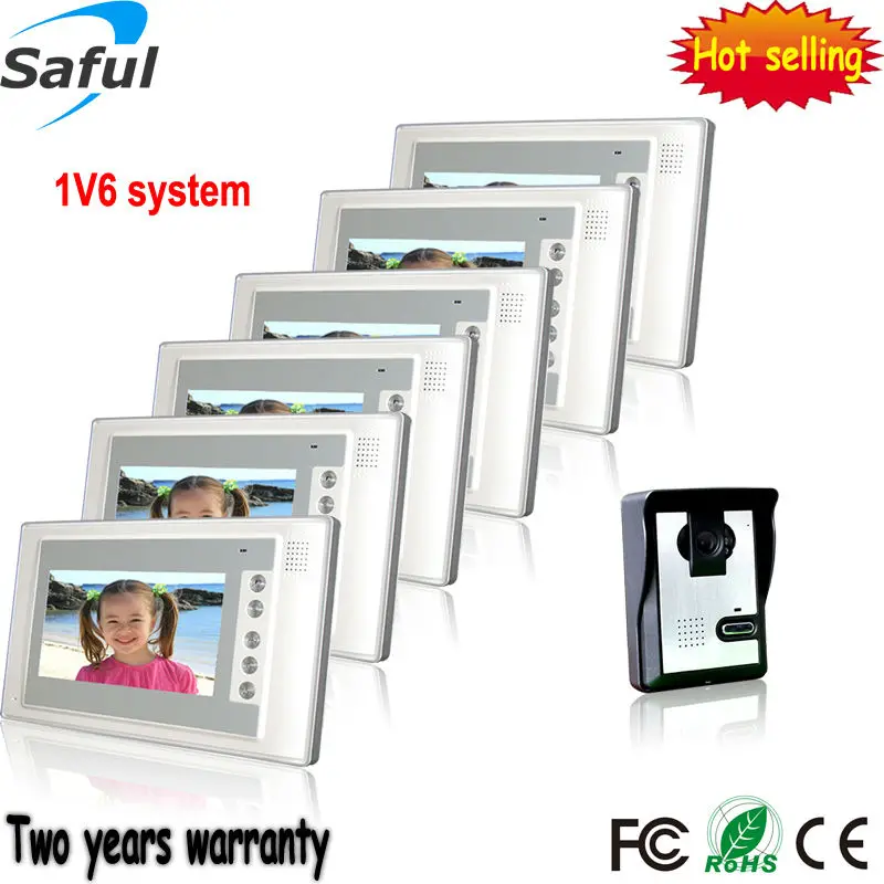 

Fashionable 7" TFT Wired high definition Video Door Phone Video Intercom Doorbell Home Security 6 Monitors fit for apartments