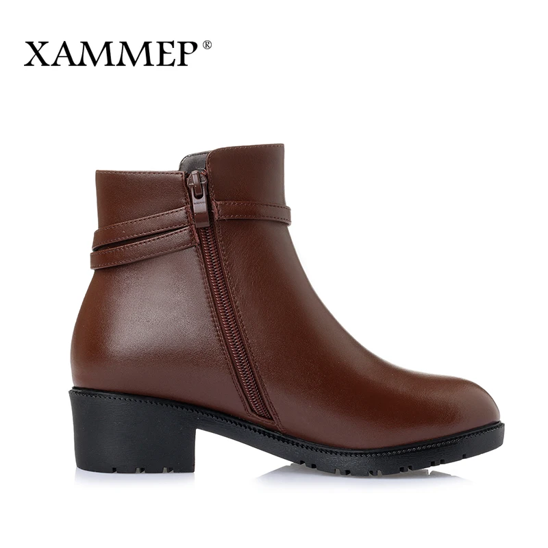 Женские зимние ботинки Xammep из натуральной кожи брендовые полусапожки шерсти на