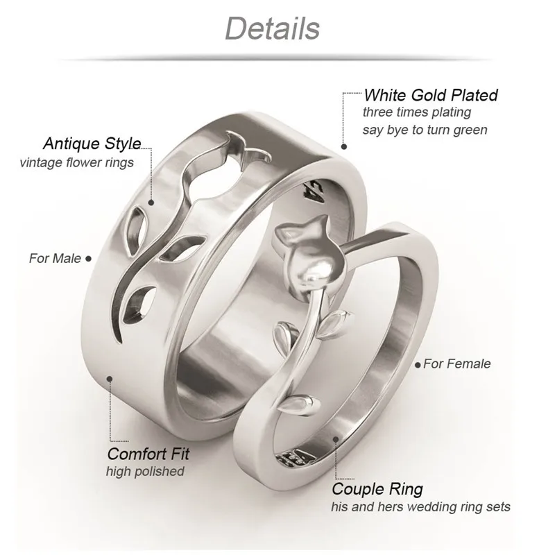 Evbea Und Ihn Wedding Ring Sets Antique Gravierte Weiss Gold Blume