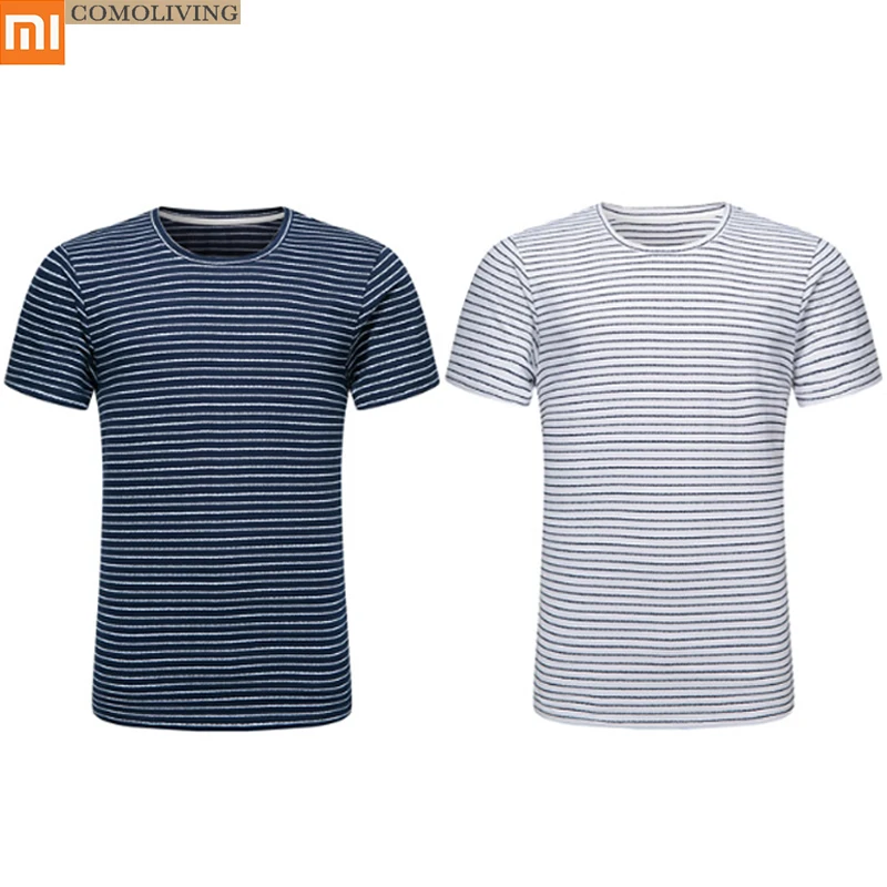 

Xiaomi COMOLIVING Cotton Stripe T-shirts Simple Homely Comfort Prevent Static Electricity Clothes Round Neck Shirt for Man H30