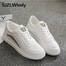 Женская Вулканизированная обувь; кроссовки; обувь на шнуровке; дышащая подошва; толстая прогулочная женская обувь; белая повседневная обувь на плоской подошве