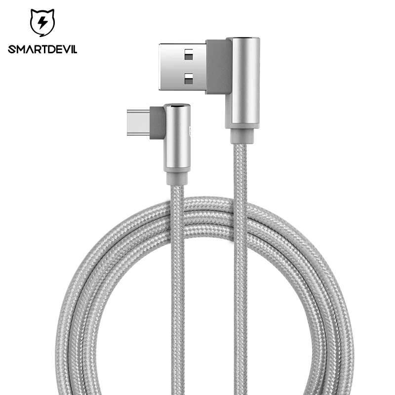 Кабель SmartDevil USB Type C 90 градусов для Samsung Galaxy S8 S9 Xiaomi A1 нейлоновый плетеный шнур
