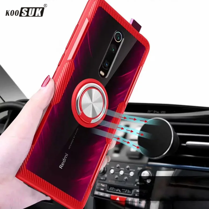 

Luxury Transparent Casing For Xiaomi Redmi K20 Pro Case Cover PC+Carbon Fiber Full Protection Ring Phone Shell For RedmiK20 Case