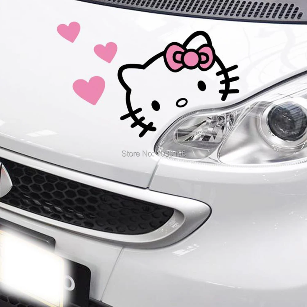 

Newest Creative Lovely Hello Kitty With Love Car Stickers Car Covers Decal for Tesla Toyota Chevrolet Volkswagen Hyundai Lada