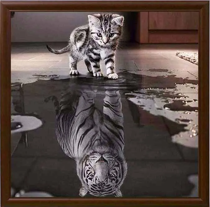 

Diamond Painting Stitch Animal Handicrafts Cat Reflection Tiger 5D Diy Diamond European Home Decor