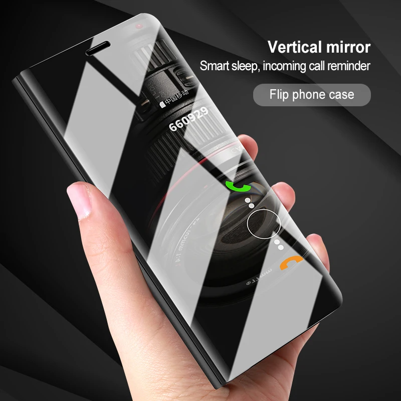 

Clear View Mirror Leather Flip Holder Case For Huawei P20 P Smart Honor V10 9 Mate 10 Pro P10 Plus P9 P8 Lite 2017 Hard Case