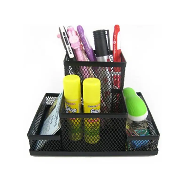

4 In 1 Office Learning Supplies Metal Mesh Creative Pen Holder Iron Fashion Multi-Function Combination Storage Supplies